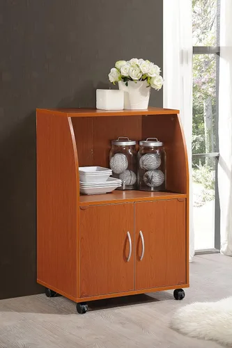 Miniatura 2 de Hodedah Mini carrito de microondas con dos puertas y estante para almacenamiento, cereza