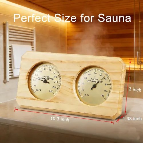 Miniatura 7 de Termómetro higrómetro de sauna, medidor dual de temperatura de sauna de madera, Fahrenheit montado en la pared (30-250°F) y medidor de humedad