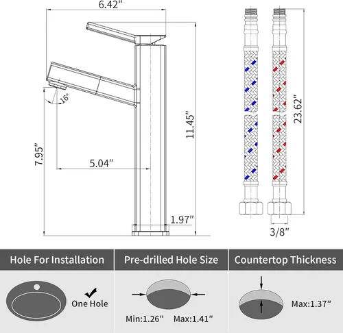 Miniatura 4 de KAIYING Grifo de Fregadero de Recipiente Extraíble para Baño, Grifo de Lavabo de un Solo Orificio con Rociador Extraíble, Grifo Mezclador de Una