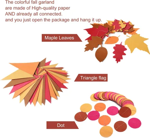 Miniatura 2 de Guirnalda de otoño con texto en inglés «Happy Felt Fall», «NO DIY», color naranja para Acción de Gracias, banderín colgante con serpentina, banderín