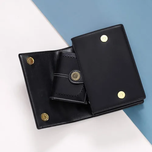 Miniatura 69 de SENDEFN - Billetera pequeña de piel auténtica para mujer, diseño plegable con ventana para tarjeta de identificación