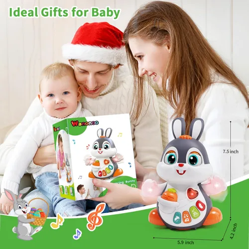 Miniatura 7 de Juguete musical de conejo para bebé, juguete bailando y gateando, juguetes para bebés con luz de 0-3-6, 6-12, 12-18 meses, regalos de cumpleaños
