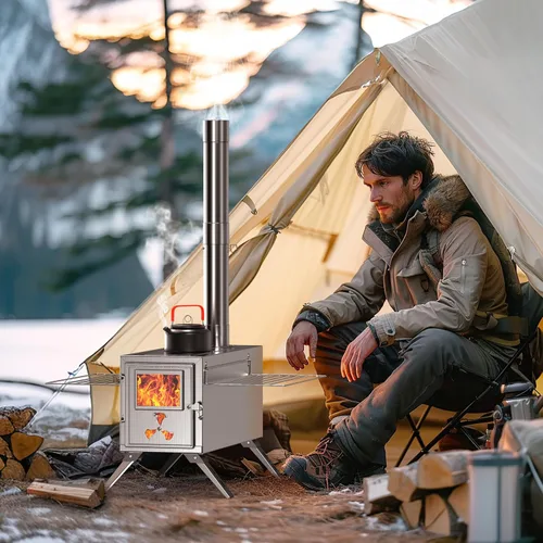 Miniatura 7 de Estufa de tienda de campaña caliente, estufa de leña para tienda de campaña, estufa de leña portátil de acero inoxidable con 7 tubos de chimenea