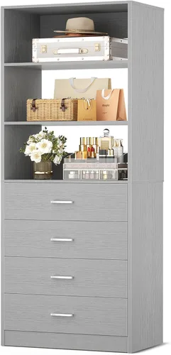 Miniatura 8 de Aheaplus Sistema organizador de cajones de armario, sistema de armario de madera de 21.3 pulgadas con 4 cajones, unidad de almacenamiento modular
