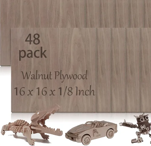 Miniatura 12 de 48 piezas de madera contrachapada de abedul báltico, 12 x 12 x 1/8 pulgadas, 0.118 pulgadas de grosor, madera sin terminar para manualidades, corte