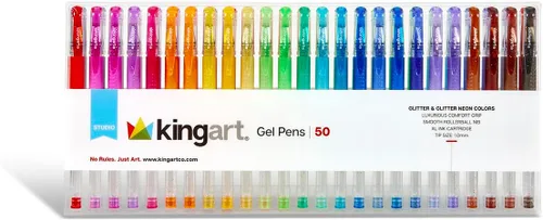 Miniatura 7 de KINGART Bolígrafos de gel de punta redonda con purpurina, 50 colores brillantes con comodidad de agarre suave, cartucho de tinta XL, más tinta