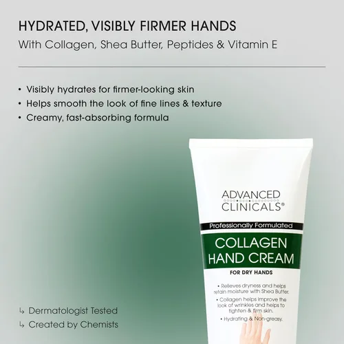Miniatura 2 de Advanced Clinicals Crema hidratante de colágeno para manos y cuerpo para el cuidado de la piel para piel seca y agrietada. Loción calmante e Crema