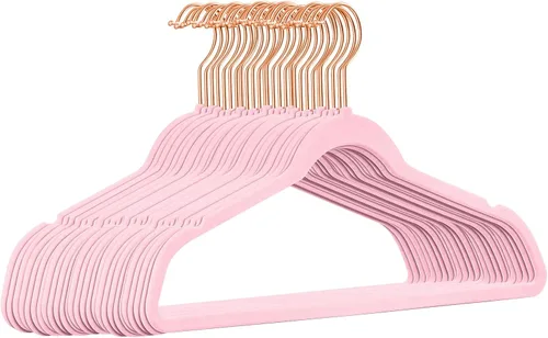 Miniatura 9 de TIMMY Perchas de terciopelo – Juego (paquete de 50) perchas ultrafinas con construcción resistente, soporta hasta 10 libras – Acabado rosa rubor