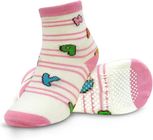 Miniatura 32 de Tphon Calcetines para niños pequeños con empuñaduras, 12 pares de calcetines antideslizantes de algodón para niños y niñas de 1 a 7 años