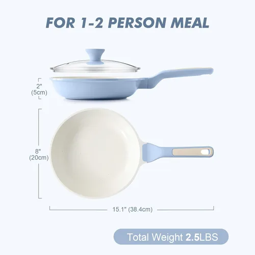 Miniatura 9 de SENSARTE Sartén antiadherente de cerámica con tapa de 8 pulgadas, sartén para tortilla, sin PFAS/PTFE añadidos intencionalmente, sartén de chef