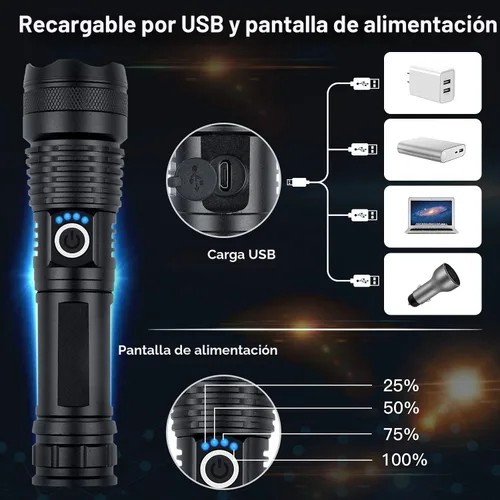 Miniatura 2 de BERCOL Linternas recargables de alto lúmenes, 90000 lúmenes, luz LED súper brillante, 5 modos, luz de flash de mano impermeable IPX5 para el hogar