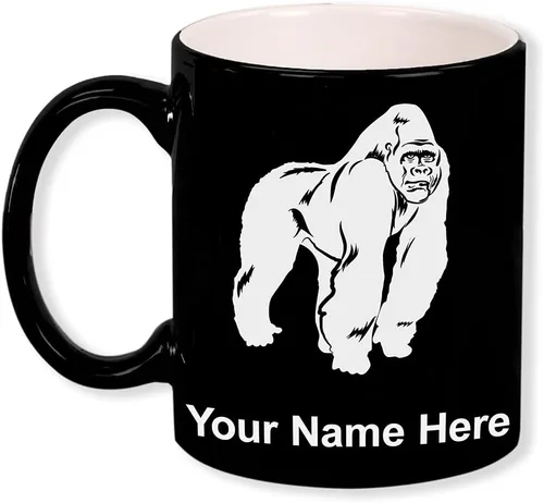 Miniatura 11 de LaserGram Taza de café redonda de cerámica de 11 oz, gorila, grabado personalizado incluido (blanco)