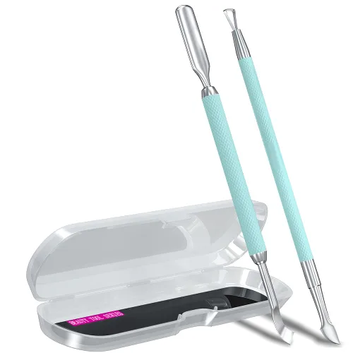 Miniatura 23 de 2 piezas de empujador y raspador de cutículas de metal (sirena azul y púrpura), cortador de uñas, herramienta raspadora de gel de acero inoxidable