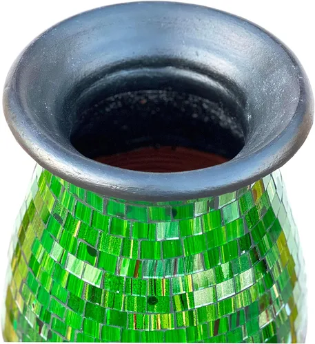 Miniatura 2 de Jarrón de piso, cilindro alto hecho de terracota con piezas de mosaico de vidrio verde bosque, exquisita pieza de decoración del hogar