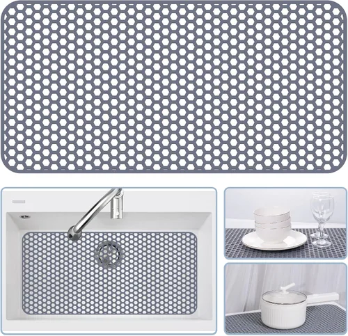 Miniatura 36 de Bestjing Tapete de silicona para fregadero - Protectores para fregadero de cocina con drenaje central, accesorio de rejilla de cocina de 26" x 14