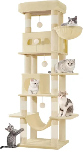 Hzuaneri Árbol para gatos de interior, torre grande de 69.9 pulgadas para gatos, casa de varios niveles con condominio, 8 postes rascadores, hamaca,