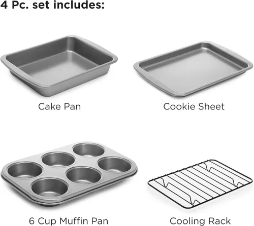 Miniatura 3 de Ecolution Juego de utensilios antiadherentes para horno tostador de 4 piezas, acero al carbono, fácil de limpiar y perfecto para porciones Gris