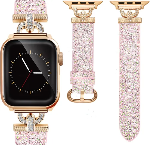 Miniatura 9 de Elegante y brillante correa de cuero compatible con Apple Watch de 1.575 pulgadas para mujer, elegante y brillante correa de Apple Watch de 1.614