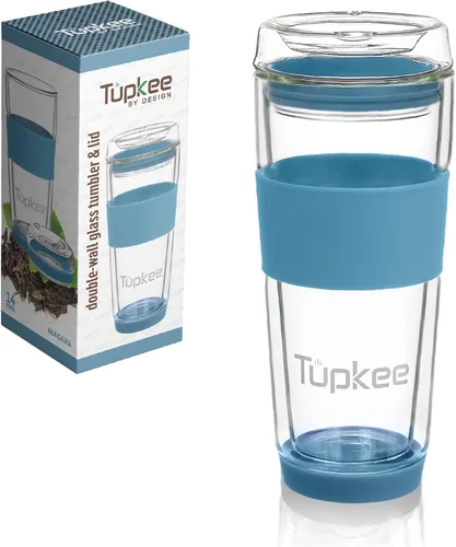Miniatura 8 de Vaso de vidrio de doble pared de 14 onzas, vaso de té/café aislado reutilizable de vidrio soplado a mano y con tapa, vaso de viaje - Jacaranda
