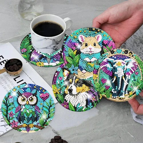 Miniatura 4 de ijbnhd 8 posavasos de pintura de diamantes de animales, posavasos de arte de diamantes con soporte para principiantes y adultos, suministros