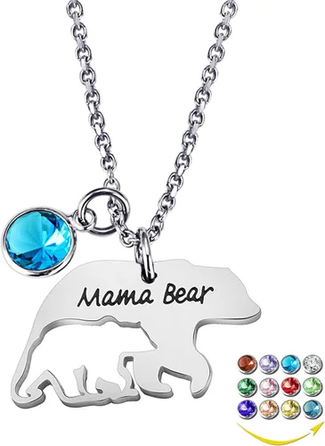YOUFENG Collar para mamá o madre con colgante de oso de 12 meses para mujeres y niñas, Cristal, circonita
