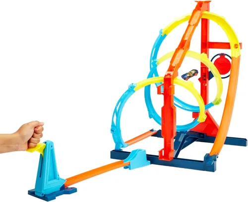 Miniatura 3 de Hot Wheels Juego de pistas de coche de juguete, kit de torsión de sacacorchos ilimitado y vehículo a escala 1:64, 2 formas de correr, se conecta a