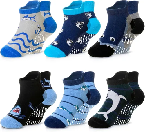 Eyean Calcetines tobilleros de algodón para niños, diseño de animales, suaves, antideslizantes, para niños y niñas, calcetines invisibles, 6 pares