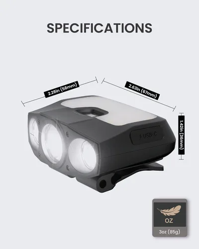 Miniatura 7 de Claymore Capon 200H (gris menta) - Linterna frontal LED recargable con clip, luz ligera para camping, correr, senderismo, emergencia y uso