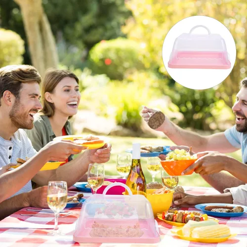 Miniatura 4 de LIFKOME Contenedor cuadrado de almacenamiento para tartas, caja de macarrones con asa de bloqueo para tartas, contenedor de almacenamiento cuadrado