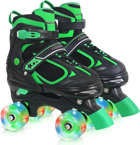 Nattork Patines de ruedas para niños y niñas, patines cuádruples ajustables de 4 tamaños con todas las ruedas iluminadas - regalo de cumpleaños para