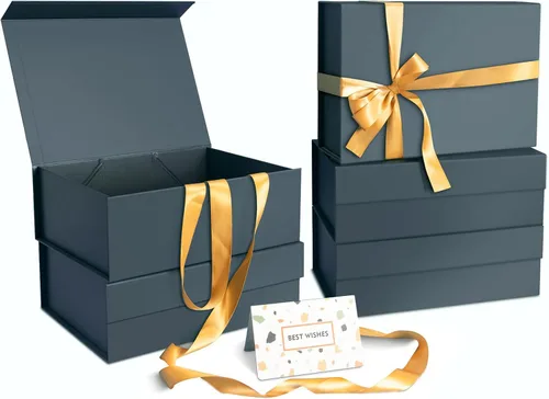 Miniatura 11 de Cajas de regalo negras con tapas, paquete de 3, caja de regalo mediana de 11 x 8 x 4 pulgadas con cinta, cajas de regalo plegables con cierre
