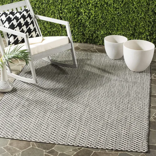 Miniatura 46 de SAFAVIEH Alfombra lavable al aire libre Courtyard Collection - 6'7" x 9'6", azul claro y gris claro, no desprende pelusa y fácil limpieza, ideal
