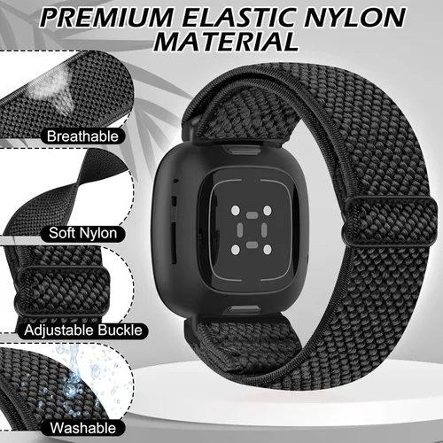 Miniatura 2 de Bandas elásticas compatibles con Fitbit Versa 4/Versa 3/Sense 2/Sense, correas de repuesto deportivas de nailon ajustables para mujeres y hombres