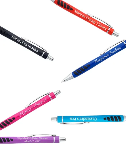 Miniatura 5 de ExpressDesigns™ - Su nombre o huella en nuestro bolígrafo Addison impreso personalizado - Agarre de goma para escribir comodidad y control, tinta