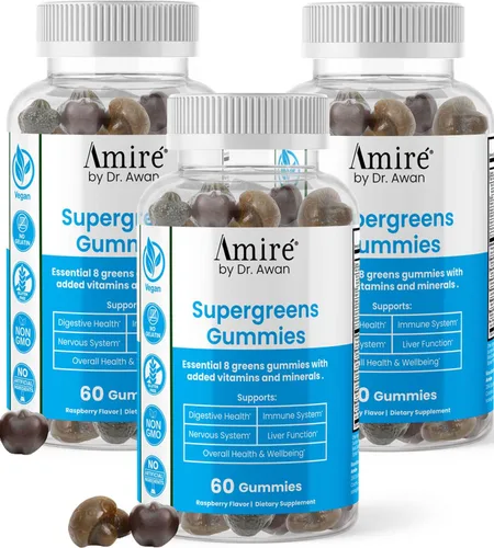 Miniatura 8 de Amire by Dr. Awan Super Greens Gomitas, suplemento de frutas y verduras, superalimento verde para la inmunidad, metabolismo, función hepática