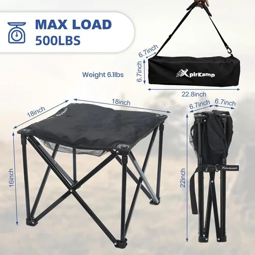 Miniatura 2 de Taburete acolchado para campamento, reposapiés de gran tamaño de 18 pulgadas, silla de campamento plegable para exteriores, silla otomana portátil
