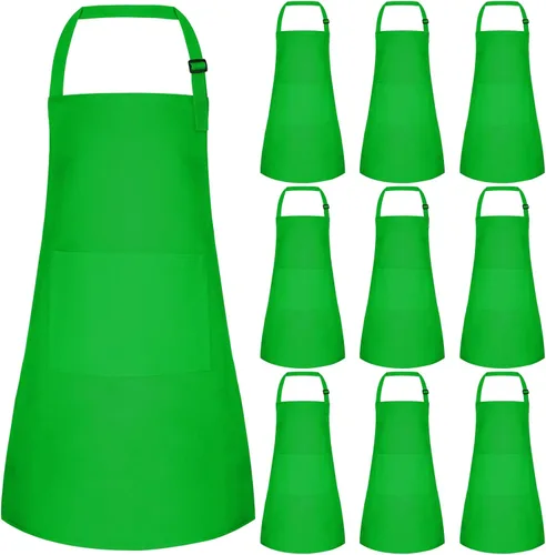 Miniatura 13 de Juego de 15 delantales para niños, delantal ajustable para niños con 2 bolsillos, delantal de chef para niños para pintar, cocinar, hornear, Negro