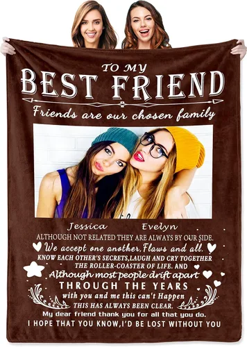 Miniatura 15 de Regalos personalizados de cumpleaños para mejor amiga para mujeres, manta personalizada con imagen, manta de fotos de mejor amiga con texto, regalos