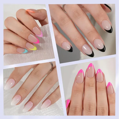 Miniatura 3 de 6 paquetes de uñas postizas en forma de almendra, uñas postizas de punta francesa Misssix cortas, uñas postizas reutilizables con pegamento, uñas