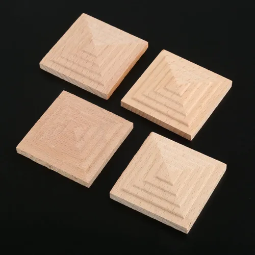 Miniatura 6 de MUXSAM Apliques cuadrados tallados de madera, paquete de 4 calcomanías de madera sin pintar para espejos, paredes, puertas, gabinete, tocador