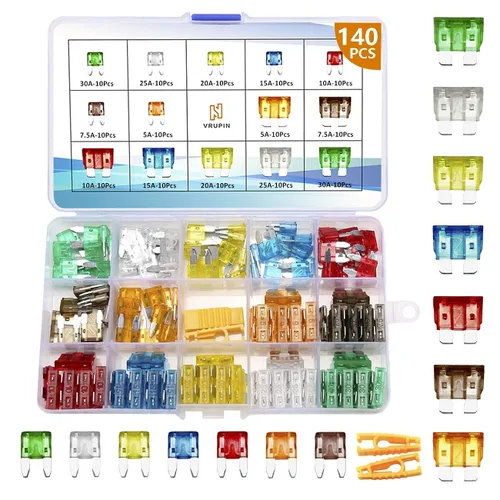 Vrupin Juego surtido de fusibles de automóvil, kit de fusibles para automóvil, fusibles automotrices tipo cuchilla, estándar y mini
