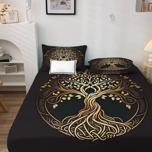 Miniatura 3 de Juego de sábanas de tamaño individual con diseño de árbol de la vida, sábanas de microfibra suave y bolsillo profundo, sábanas y fundas de almohada
