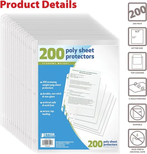 Miniatura 2 de Better Office Products Protectores de hojas, 200 piezas
