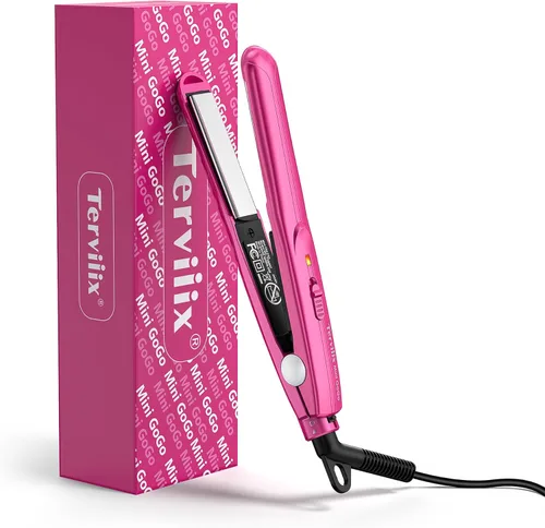 Terviiix Mini plancha plana para flequillo con bordes de pelo corto, plancha y rizador de pelo de cerámica pequeña de 1/2 pulgada 2 en 1, plancha