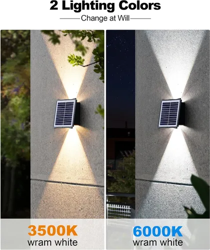 Miniatura 5 de Luces solares de pared para exteriores, 6500 K, 3000 K, paquete de 4 luces de pared de 1500 mAh alimentadas por energía solar, IP65 para exteriores