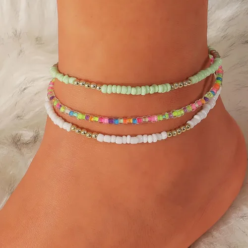 Miniatura 2 de Tobillera de concha para mujer, tobillera ajustable con cuentas trenzadas, joyería de pie, regalos para niñas