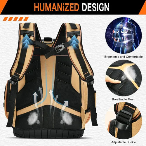 Miniatura 7 de Mochila para herramientas, mochila de herramientas resistente, bolsa de herramientas HVAC para electricista/trabajos de construcción con base Marrón