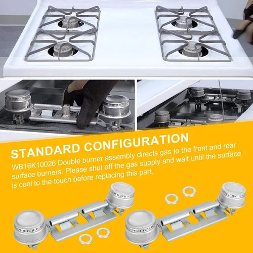 Miniatura 7 de Kit de quemador doble WB16K10026 WB29K17 Ensamble de quemador doble para estufa a gas Compatible con General Electric Hotpoint Reemplaza el quemador
