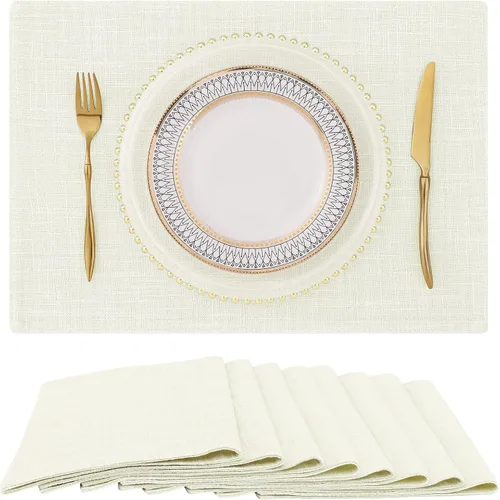 Miniatura 33 de homing - Juego de 4 manteles individuales de algodón y lino, manteles de tela lavables para mesa de comedor de estilo rústico para interiores y Negro