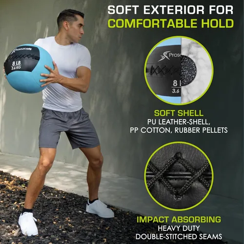 Miniatura 4 de ProsourceFit Bolas medicinales blandas, bolas de pared y ejercicios dinámicos de cuerpo completo, pesos codificados por colores: 6, 10, 14, 20 Lb.